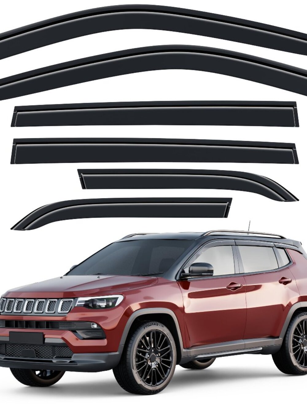 Jeep Compass 2017-2026 Outside-Mount Window Visors Rain Guards 6pcs